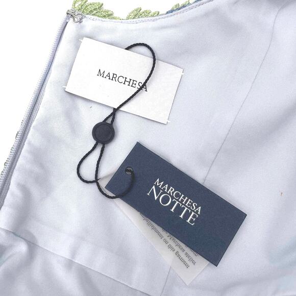 Marchesa Mint Lace Gown Leaf Embroidered Column Guipure Dress Sz 6 Side Slit - Picture 8 of 8